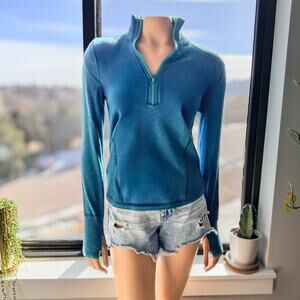 Eddie Bauer-Women's XS Quarter Zip Super Soft Teal Pullover Sweater w Thumb Hole